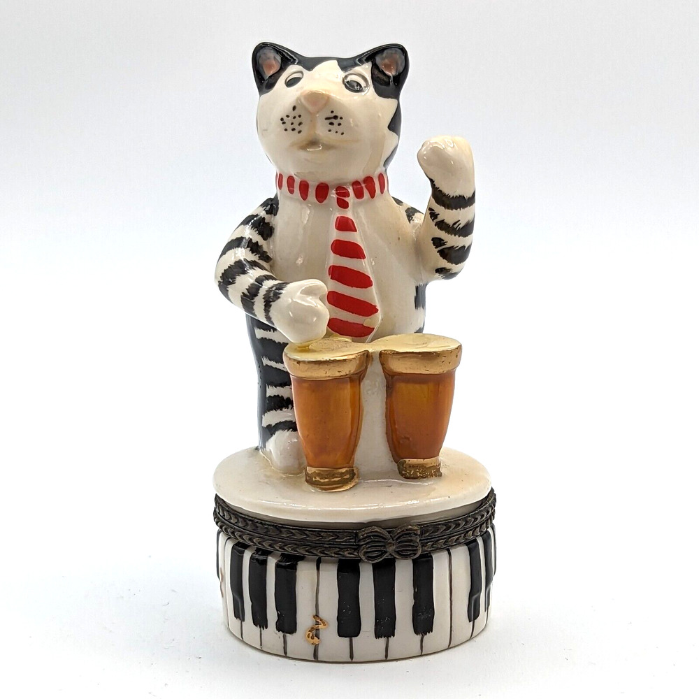 Bongo Playing Cat Hinged Trinket Box with Trinkets by Direct Connection Industry